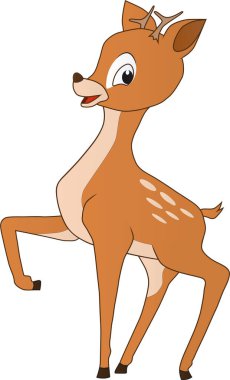 Güneşli bir günün tadını çıkaran dost bir geyiğin çizgi film çizimi.