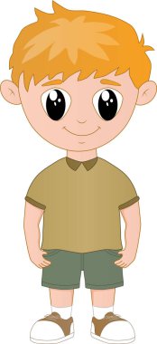 Okul tatilini karşılarken gülümseyen küçük bir çocuğun çizgi film çizimi