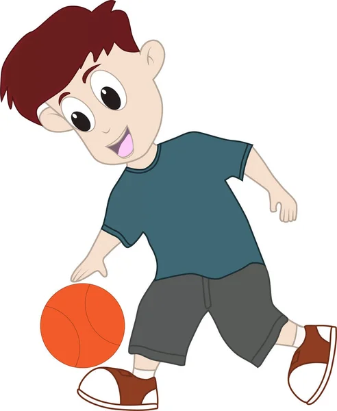 Tiempo Libre Niño Pequeño Está Jugando Baloncesto Feliz Emocionado — Archivo Imágenes Vectoriales