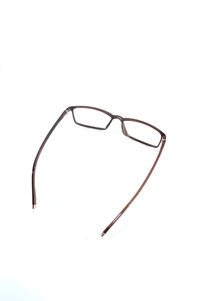 Okulary Izolujące Białym Tle Brązowe Kwadratowe Ramy Okularów Zdjęciu Przodu — Zdjęcie stockowe