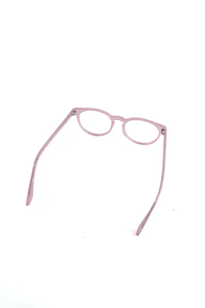 白い背景の隔離ガラス 白い背景の上から写真のピンクの丸い眼鏡フレーム — ストック写真