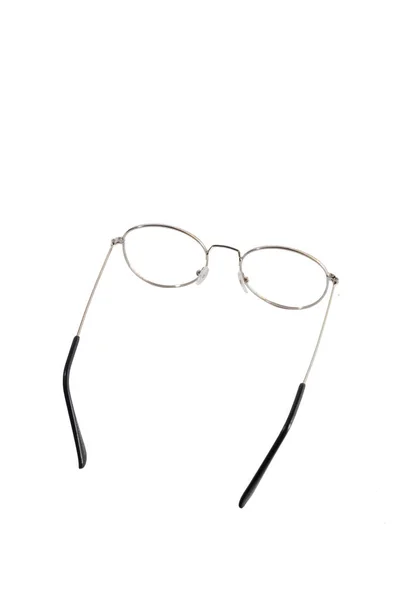 Isolationsbrille Auf Weißem Hintergrund Schwarzer Und Goldener Runder Metallbrillenrahmen Auf — Stockfoto