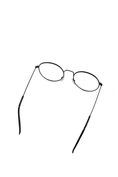 Zolasyon Gözlükleri Beyaz Arka Planda Fotoğraftaki Siyah Metal Gözlük Çerçevesi — Stok fotoğraf