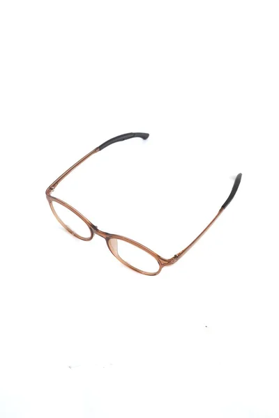 Okulary Izolacyjne Białym Tle Okrągłe Ramki Okularowe Błyszczącymi Brązowymi Zatrzaskami — Zdjęcie stockowe