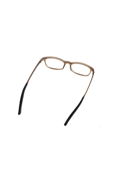 Isolation Glasses White Background Brown Square Eyeglass Frame Ear Lock — Stock Photo, Image