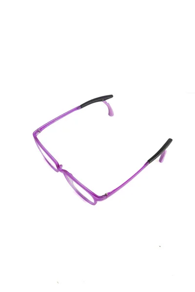 Isolation Glasses White Background Purple Square Eyeglass Frame Ear Lock — Stock Photo, Image