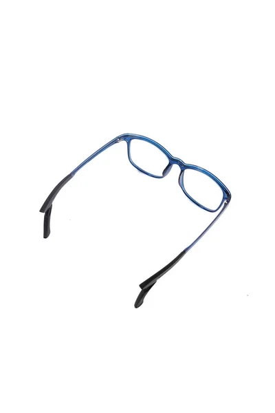 광택이 파란색 모양의 모양의 네모난 안경테가 위에서 — 스톡 사진