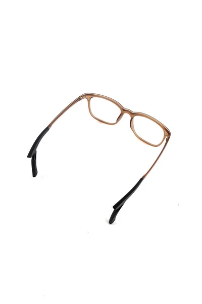 Izolační Brýle Bílém Pozadí Hnědý Hranatý Rám Brýlí Čtvercový Rám — Stock fotografie