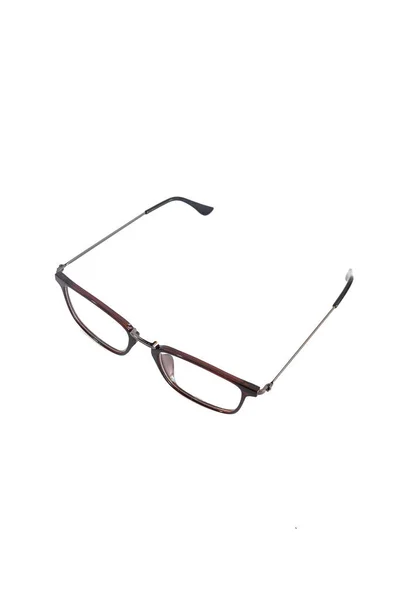 白い背景の隔離ガラス 光沢のある茶色の正方形のメガネフレーム 白い背景の上からの写真の四角形のメガネフレーム — ストック写真
