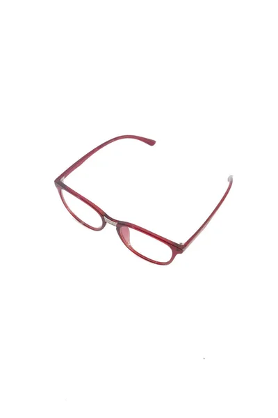 白色背景隔离眼镜 红色椭圆形眼镜框 椭圆形眼镜框在照片上方的白色背景上 — 图库照片