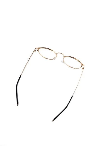 Srebrny Metalowy Materiał Okrągłe Okulary Izolowany Białym Tle — Zdjęcie stockowe