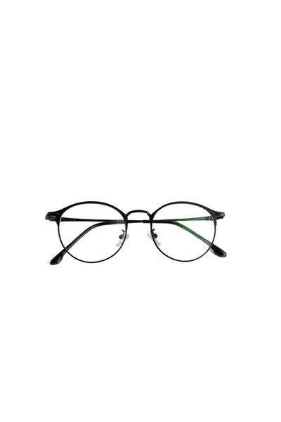 Verres Ronds Fer Noir Lunettes Isolement Sur Fond Blanc — Photo