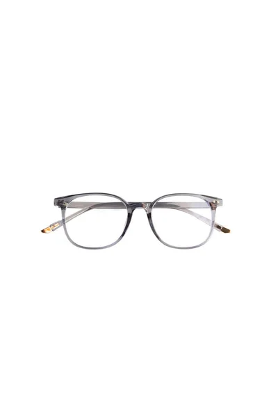 Průhledné Šedé Obdélníkové Brýle Zaoblenými Tečkami Rámu Bílém Pozadí Fotografii Royalty Free Stock Fotografie