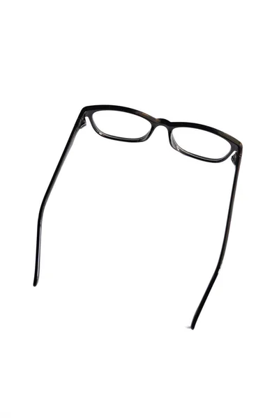 Siyah Gözlüklü Küçük Oval Kare Güneş Gözlüğü Frondaki Beyaz Arkaplanda — Stok fotoğraf