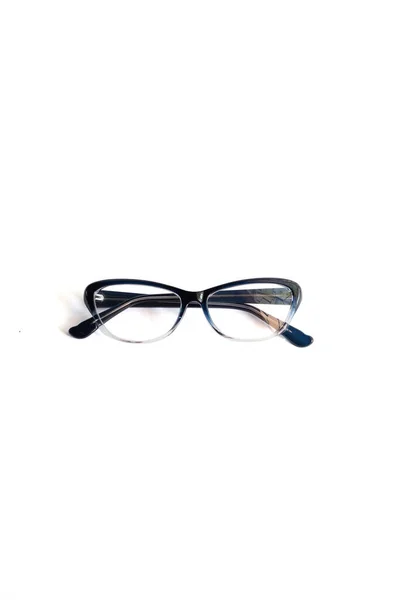 Transparent Blue Cat Eye Women Glasses Photographed Front White Backgroun — Stock Photo, Image