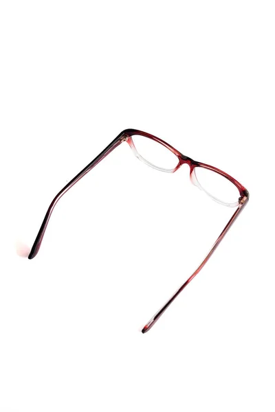 Women Glasses Cat Eye Transparent Red Color Photographed Front White — Stock Photo, Image
