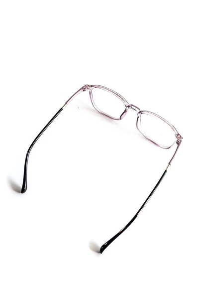 Occhiali Fibra Viola Trasparente Scatola Materiale Isolato Sfondo Bianco — Foto Stock