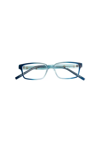 Blaue Quadratische Brillenrahmen Auf Dem Foto Von Der Seite Isoliert — Stockfoto