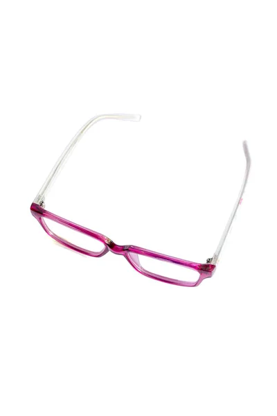 Rózsaszín Négyzet Szemüveg Keret Oldalnézetben Elszigetelt Fehér Backgroun — Stock Fotó