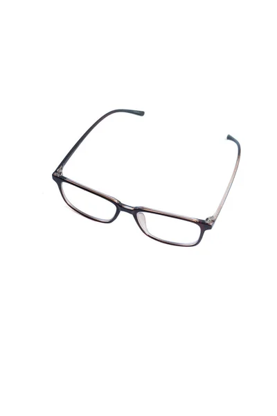 Brun Fyrkantiga Glasögon Isolerad Vit Bakgrund Glasfiberask Glasyr — Stockfoto