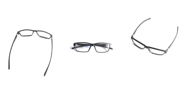 Óculos Quadrados Pretos Foto Vários Ângulos São Isolados Fundo Branco — Fotografia de Stock
