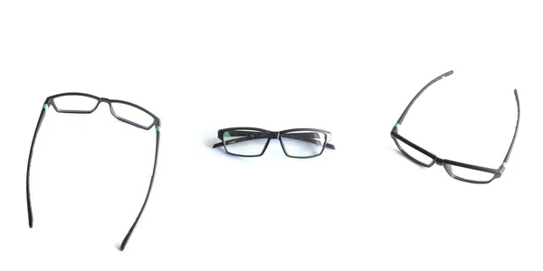 Óculos Quadrados Pretos Foto Vários Ângulos São Isolados Fundo Branco — Fotografia de Stock