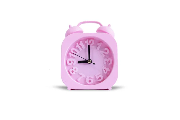 Pink Alarm Klok Geïsoleerd Witte Achtergrond Tijd Uur — Stockfoto