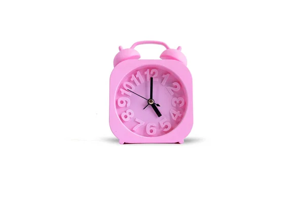 Pink Alarm Klok Geïsoleerd Witte Achtergrond Tijd Uur — Stockfoto