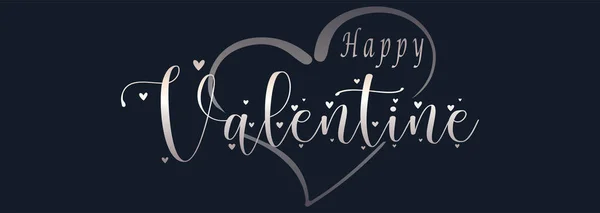 Valentine Lettering Calligraphy. Handwriting Vector with Silver Text Color, isolated on Black background. Usable for Banner, Poster, Greeting cards, Web, Presentation. Graphic design element.