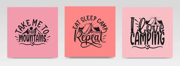 Camping Citeert Letter Typografie Set Illustratie Grafische Vormgeving — Stockvector