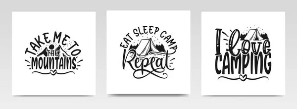Camping Citeert Letter Typografie Set Illustratie Grafische Vormgeving — Stockvector