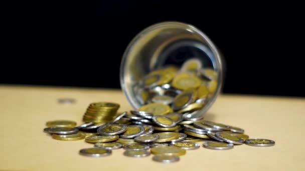 Coins Thrown Jar Glass — Stock Video