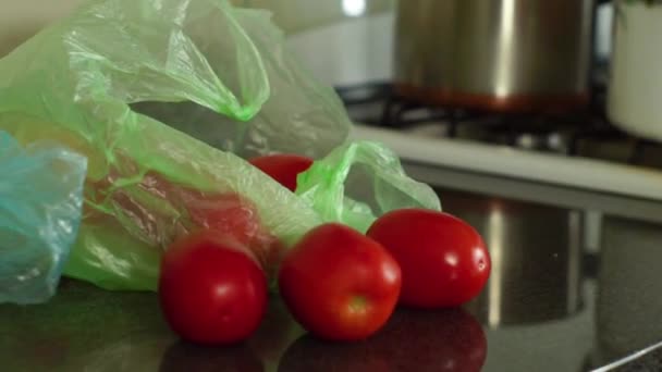 Groenten Fruit Plastic Zakken Keuken — Stockvideo