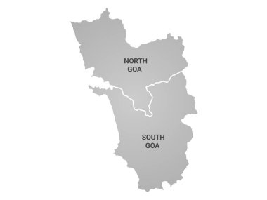 Hindistan Seyahat ve Eğitim İçin Farklı Renkler ve Etiketlerle Vurgulanmış Goa Haritası 'nın Kuzey ve Güney Bölgeleriyle Renkli Resimleri.