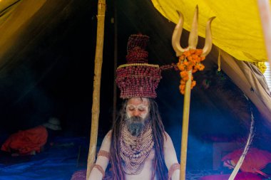 20-01-2019, Allahabad, Haridwar, Nashik, ve Ujain, Kumbh Mela, Kumbha Mela Hinduizm 'de büyük bir hac ve festivaldir. Nehir kıyısındaki dört kutsal bölgede yaklaşık 12 yıllık bir döngü içinde kutlanır. Naga Baba Lütuf, Sadhu, Baba