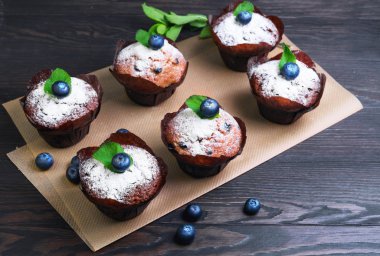 Six berry muffins with berries blueberry