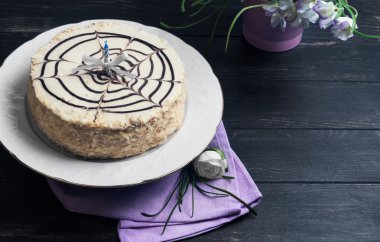 Esterhazy cake with candle for birthday