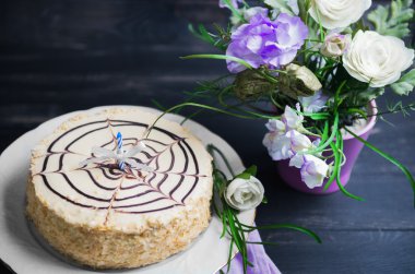 Esterhazy cake with candle for birthday