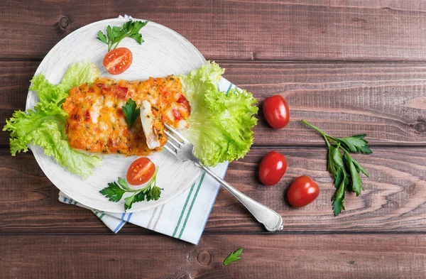 White plate glass portion of the baked cod fish — Stock Photo, Image