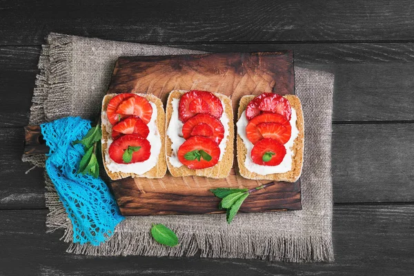 Three sweet fruit sandwich with strawberry