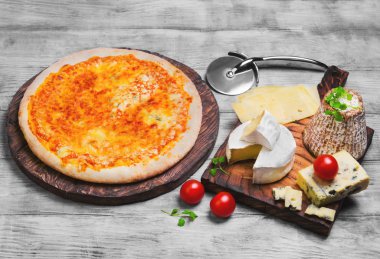 Pizza four cheese food photo