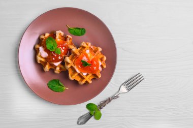 Taze yumuşak kalın Belçika waffle 