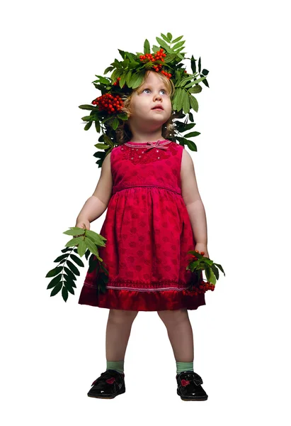 Little girl with a mountain ash — Stock Photo, Image