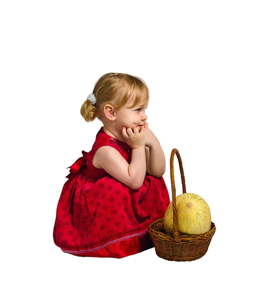 Little girl with melon — Stock Photo, Image