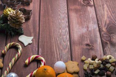 On a wooden desk background Christmas composition