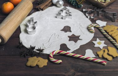 On a wooden desk background Christmas composition