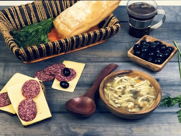 On a wooden table in the rustic lunch — Stock Image On a wooden table in the rustic lunch Royalty Free Stock Images