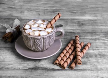 hot chocolate wooden table