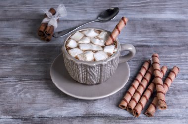 hot chocolate wooden table