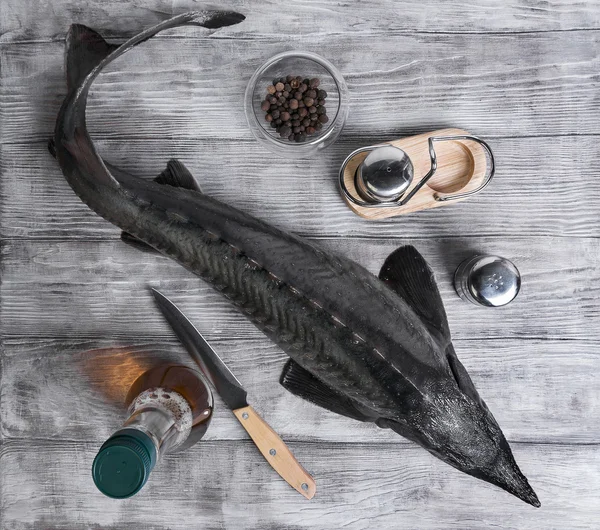 Grande de esturión de pescado crudo entero —  Fotos de Stock